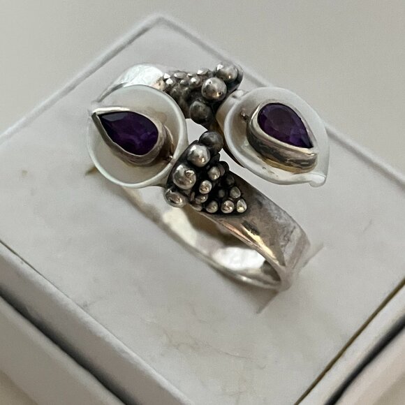 Mother of Pearl & Amethyst 925 Sterling Silver ring - Picture 1 of 6
